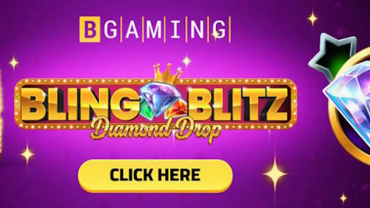 Tampilan visual mewah dari slot Bling Blitz Diamond Drop dengan latar belakang berlian